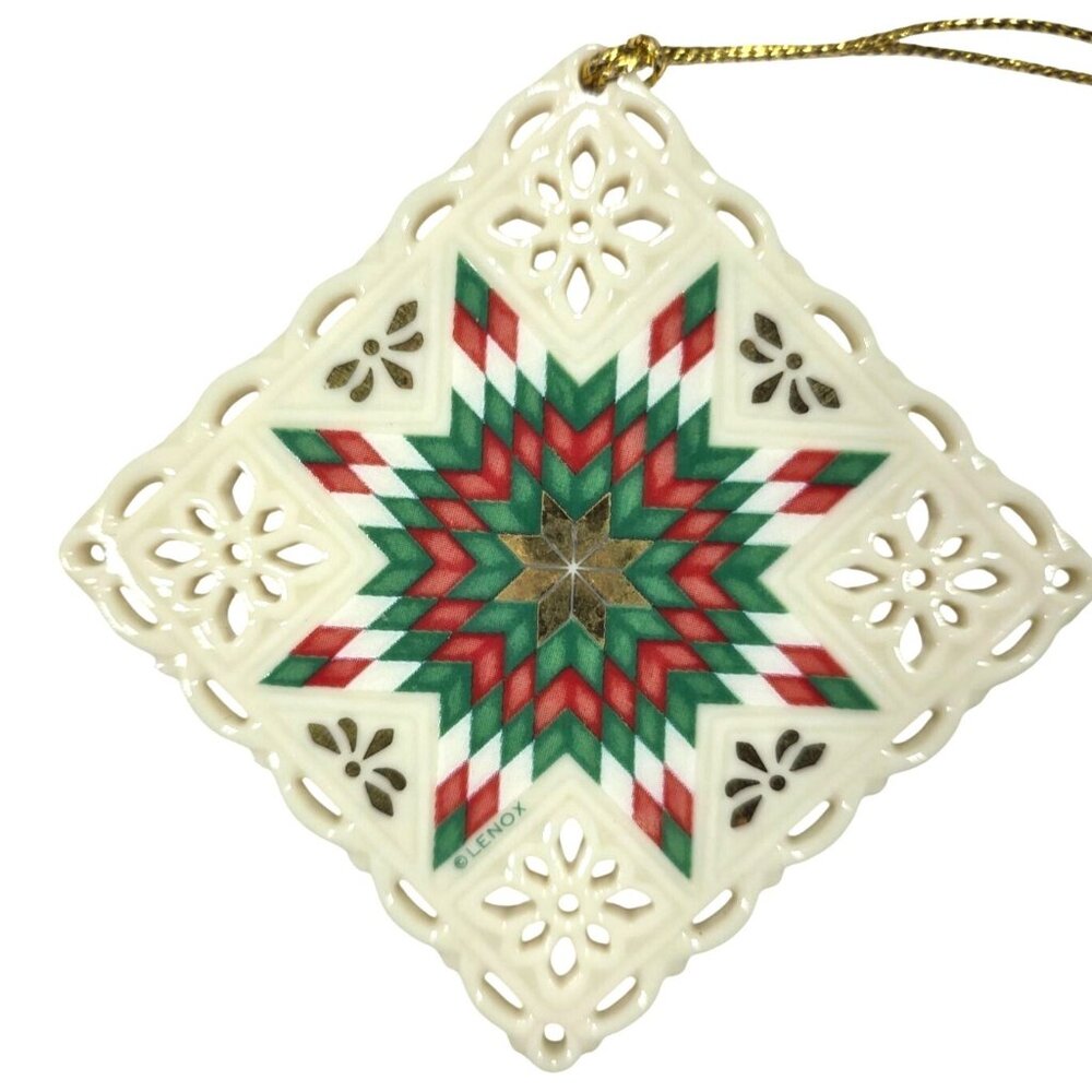 Lenox Holiday Star Ornament Porcelain Red Green White Christmas Tree